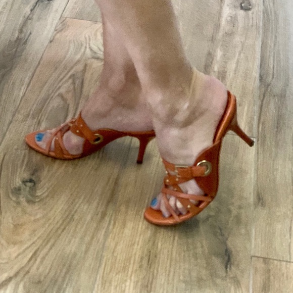 GUCCI - Orange/Rust color Suede & Leather -Studded High Heel Sandals - Picture 7 of 8